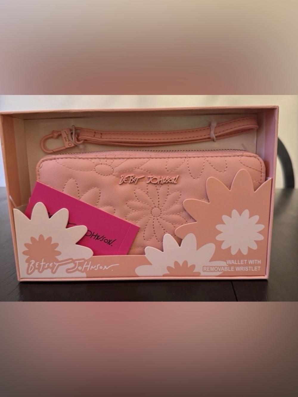 Betsey Johnson Blush Pink Quilted Floral Wristlet Wallet